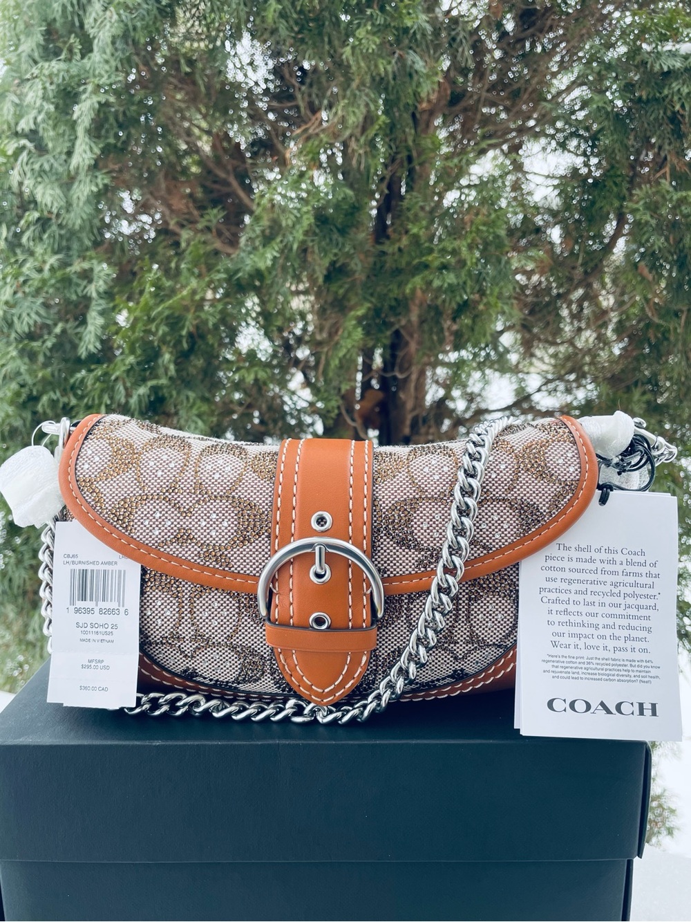NWT!🤎🤎 COACH SOHO CRYSTAL SIGNATURE JACQUARD BAG 25!